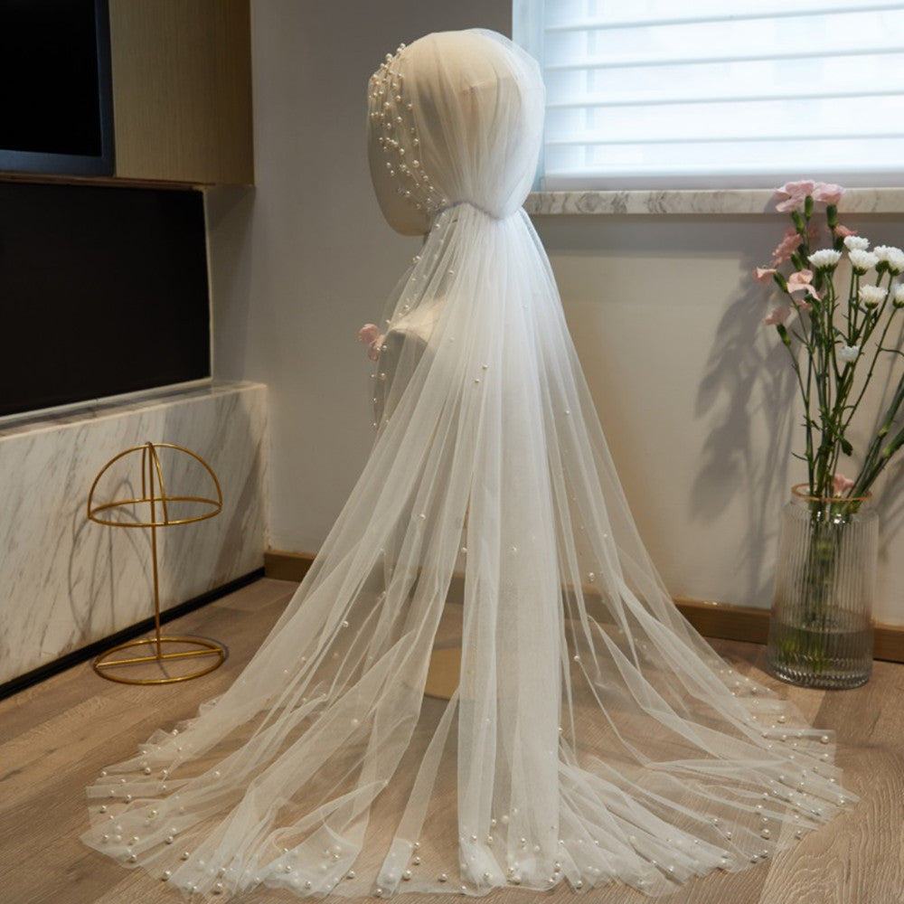 Giselle white scattered pearl bridal veil