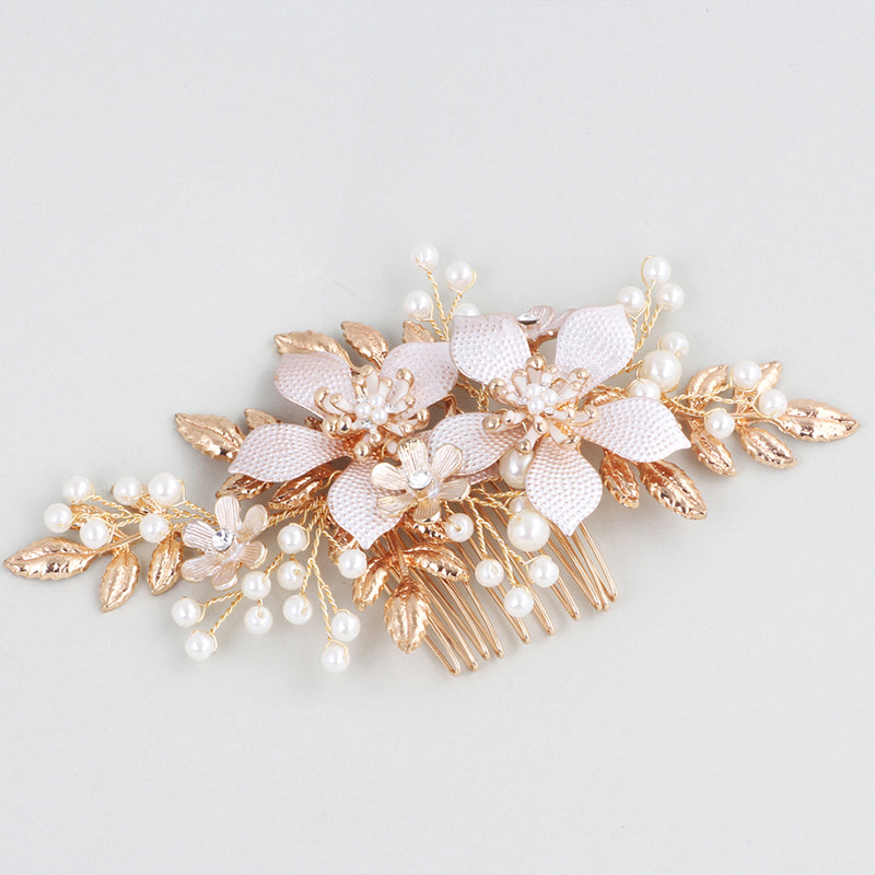 Gold pearl floral wedding hair comb