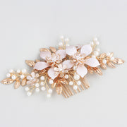 Gold pearl floral wedding hair comb