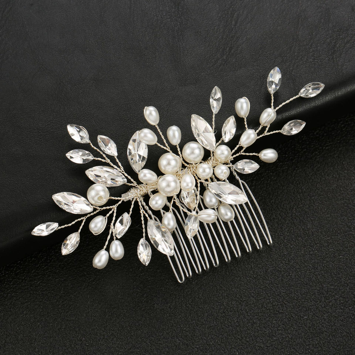 Gold or silver pearl bridal hair comb