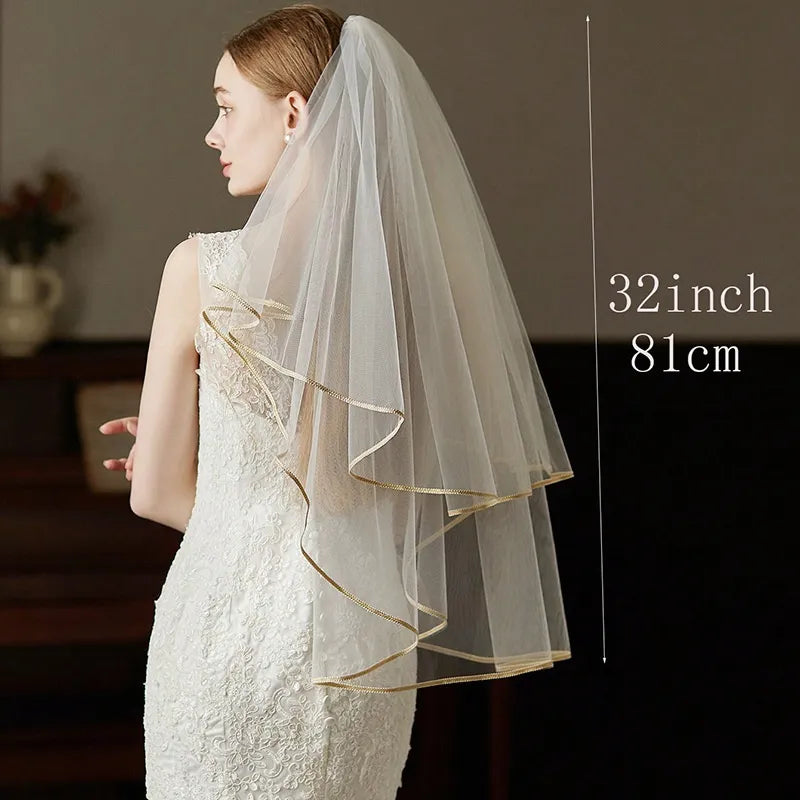 Aurelia champagne-trim bridal veil, product view