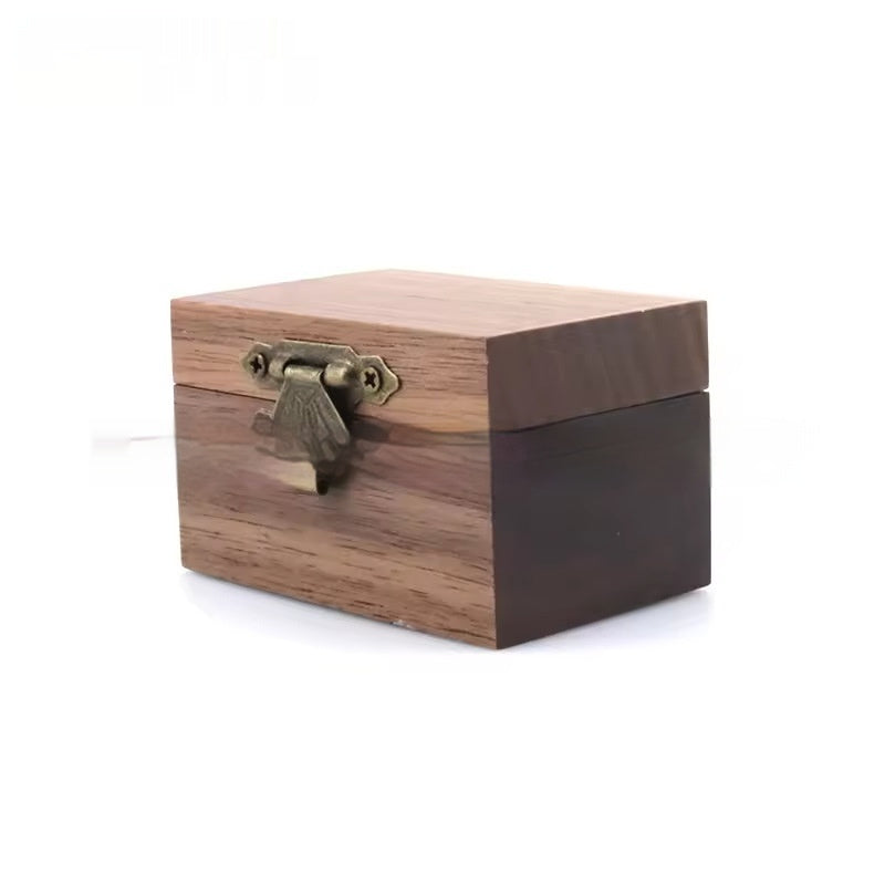 Rowan walnut wood wedding ring box with antique brass clasp