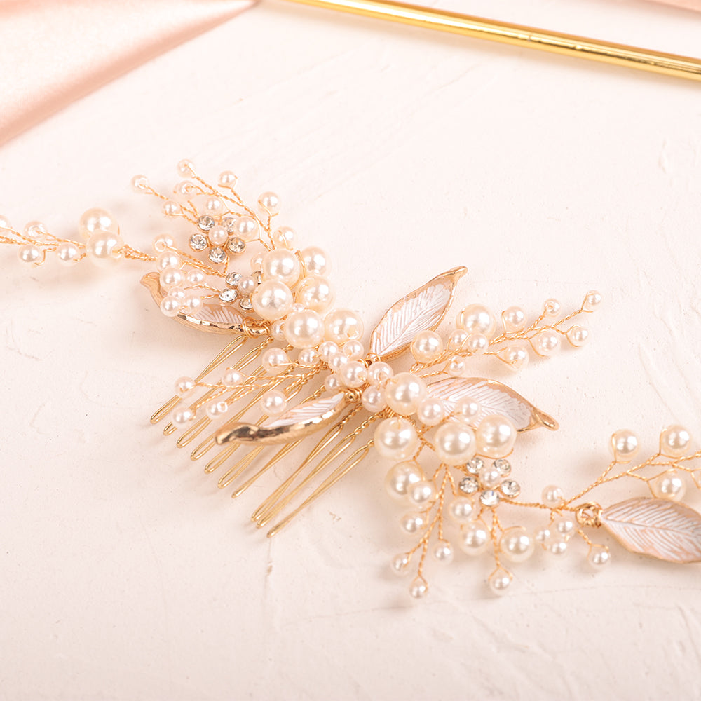 Lucienne pearl leaf wedding hair accessory