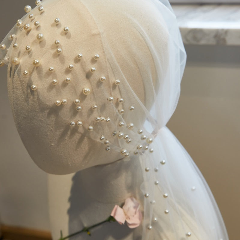 Giselle soft bridal veil with scattered pearl details