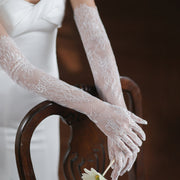 Florence bridal gloves showing delicate floral lace pattern and trim