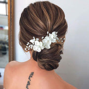 Rosalie white floral bridal hairpiece with pearl-inspired accents