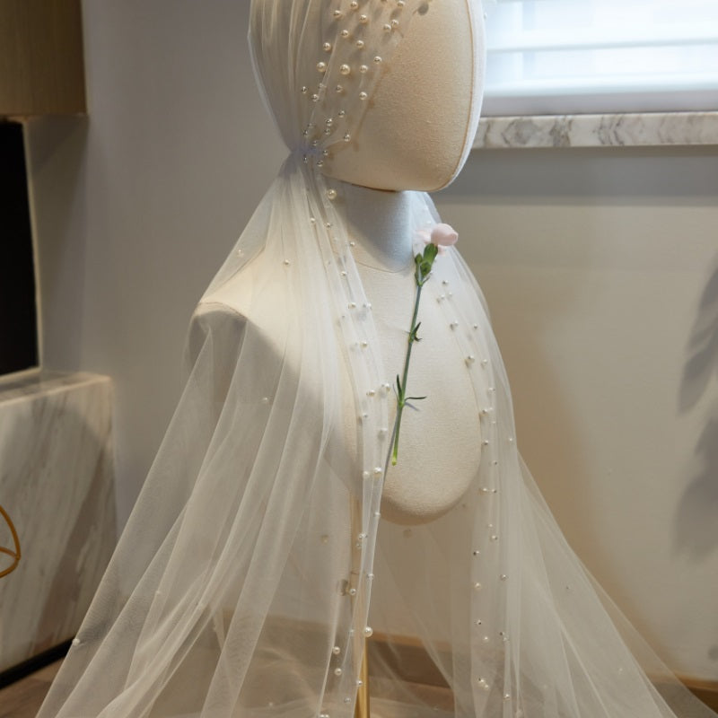 Giselle pearl detail wedding veil in white