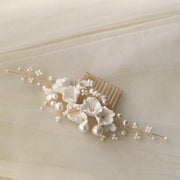 Ivory Blossom wedding hair accessory with pearl-inspired beads and branches