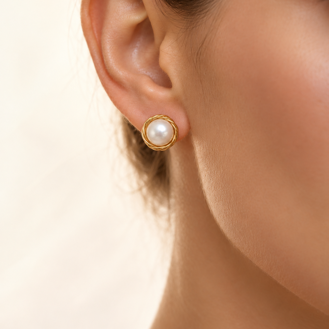 pearl earring square — The Clara Gold-Wrapped Natural Pearl Stud Earrings
